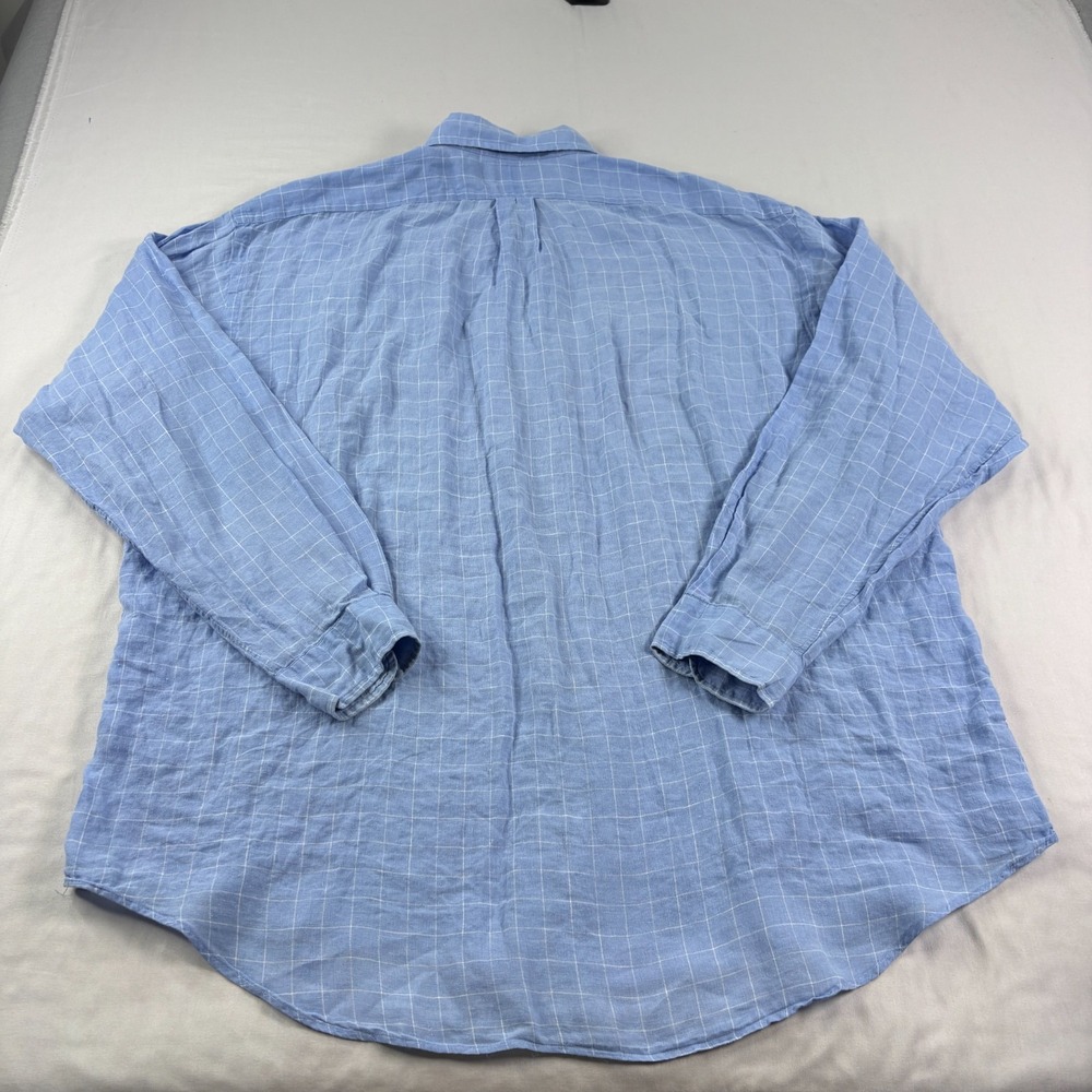 Polo Ralph Lauren Linen Shirt Mens XL Blue Plaid Blake Button Up Preppy Beach - Picture 8 of 9